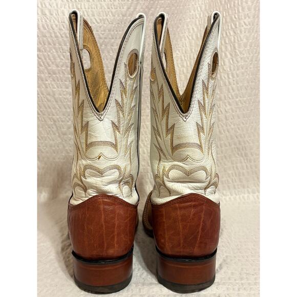 Larry Mahan Western Cowboy Leather Boots Men’s Size 8.5 Square Toe Brown Cream main image 8